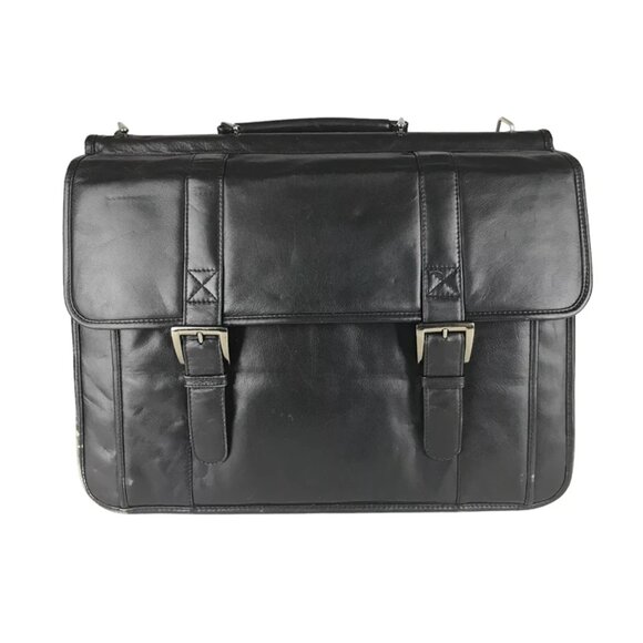 Wilsons Leather Unisex Black Leather Top Handle Briefcase Document Case Bag - Picture 2 of 12